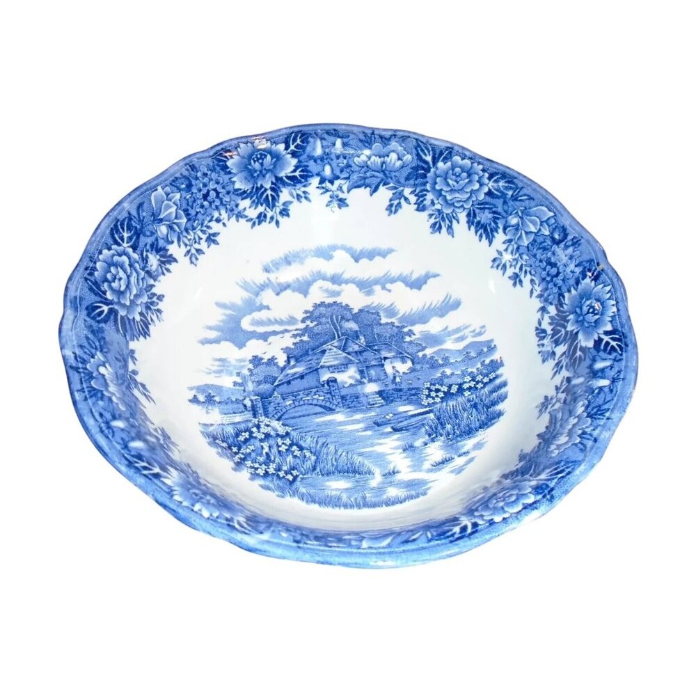 Salem Olde Staffordshire Blue English Village 8 1/2" Vegetable Serving Bowl VTG